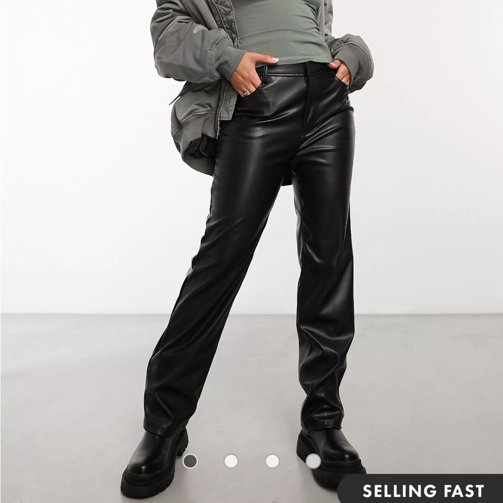 ASOS DESIGN faux leather straight leg pants in black